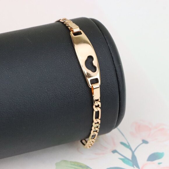 "Rose Gold Heart Cutout ID Bracelet in High-Polish Gold Plating, XPBL1158 - Picture 7 of 12